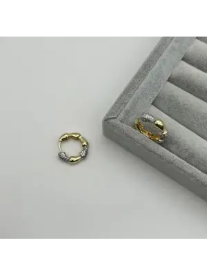 İki Renkli Gurmet Taşlı Bombeli Halka Küpe