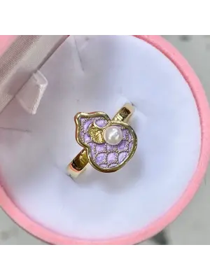 Mor Deniz Kabuğu Desenli İnci Detaylı Ayarlanabilir Sanat Portre Yüzük