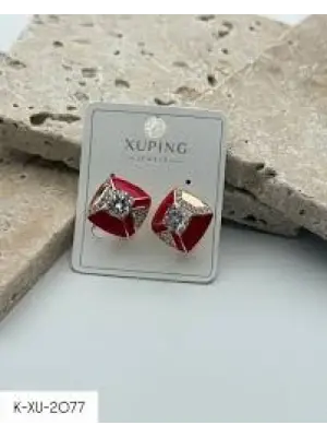 Fuşya Mine Renkli Ortası Taşlı Zarif Kare Küpe