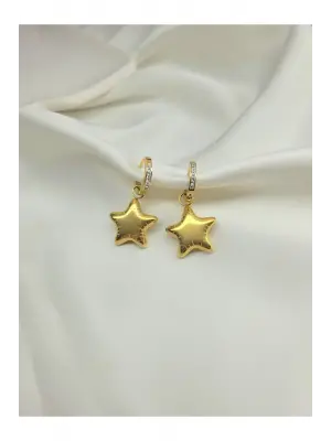 Altın Renk Yıldız Sallantılı Taş Detaylı Kadın Küpe