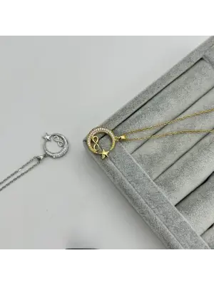 Ay Yıldız Motifli Çelik Kolye Sonsuzluk İşareti Detaylı