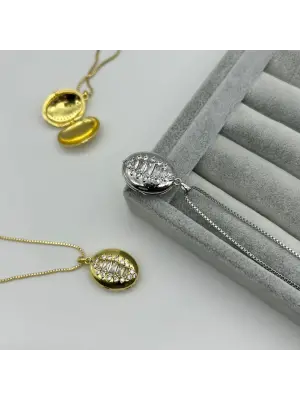 Taşlı İçi Açılabilir Resimli Fotoğraflı Kolye