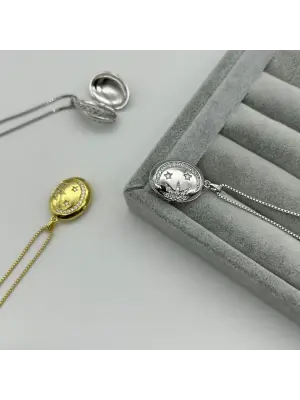 Ay ve Yıldızlı Kapaklı Açılan Fotoğraf Kolye