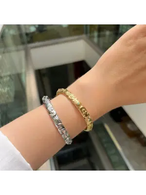 Renkli Taşlı Güneş ve Yıldız Motifli Kelepçe Bileklik