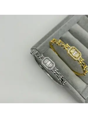Baget Taşlı Tiffany Zincirli Ataç Kelepçe Bileklik