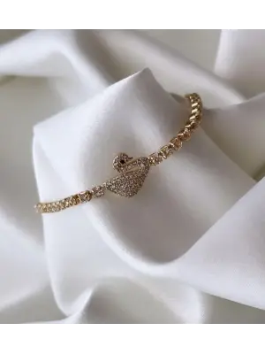 Su Yolu Taşlı Kuğu Bileklik Gümüş ve Altın Seçenekli