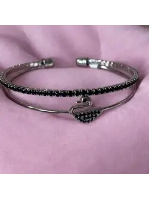 Siyah Renk Swan Swarovski Kuğu Kelepçe Bilezik
