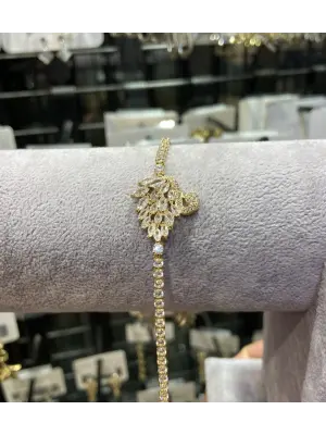 Altın Renk Swarovski Kuğu Bileklik Taşlı Zincir