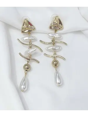 Uzun Sallantılı İnci Detaylı Balık Küpe
