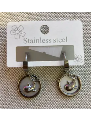 Halka Model Yuvarlak Sallantılı Yunus Balığı Küpe Beyaz