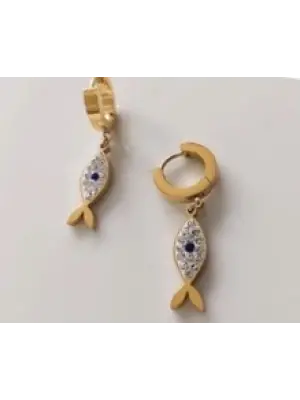 Taşlı Küçük Boy Mavi Noktalı Koi Balığı Küpe