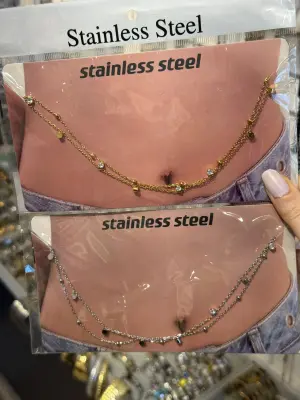 Dorika Topçuklu Çelik Bel & Göbek Zinciri Gold Gümüş