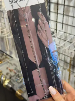 Uzun Vücut Zinciri Yıldız ve Kalp Detaylı Gümüş