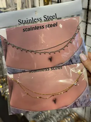 Gümüş Tonlu Çelik Çift Katlı Bel Zinciri - Zarif Vücut Aksesuarı