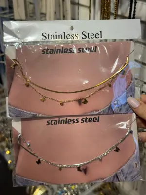 Kelebek Detaylı Çelik Bel Göbek Zinciri Altın ve Gümüş