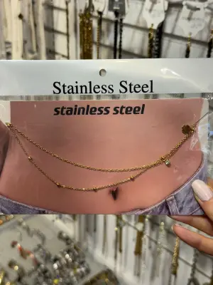 Altın Çelik Zarif Boncuklu Bel Zinciri