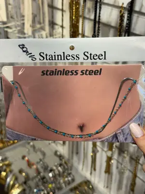 Turkuaz Boncuklu Çelik Göbek Kolyesi Bohem Vücut Zinciri