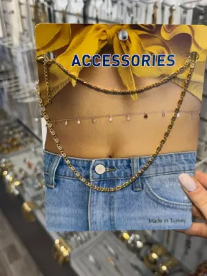 Kalın Halkalı ve İnce Detaylı Altın Renk Vücut Zinciri Çift Katlı Bel Aksesuarı
