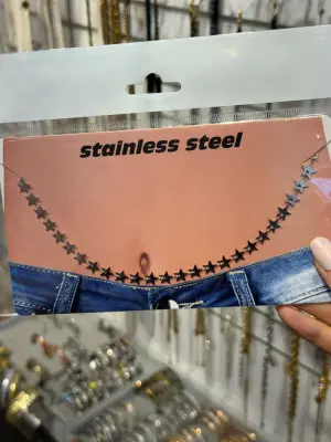 Yıldız Figürlü Paslanmaz Çelik Göbek Zinciri Vücut Kolyesi