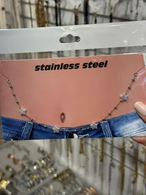 Sedef Yıldız Detaylı Çelik Göbek Kolyesi Zarif Vücut Zinciri