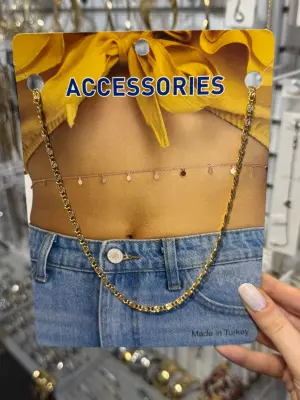 Altın Zincir Detaylı Minimal Vücut Kolyesi Zarif Göbek Aksesuarı