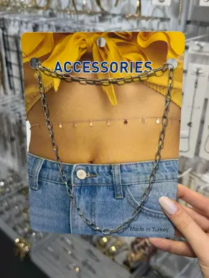 Gümüş Halkalı Çelik Vücut Zinciri Modern Göbek Kolyesi