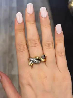 Taşlı İç İçe Geçmiş Sarmal Model Çift Renk Vip Çelik Yüzük