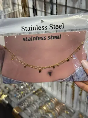 Altın Yıldız Detaylı Çift Katlı Göbek Kolyesi Işıltılı Vücut Zinciri