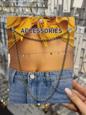 Kalın Halka Detaylı Metal Çelik Vücut Kolyesi Modern Bel Zinciri