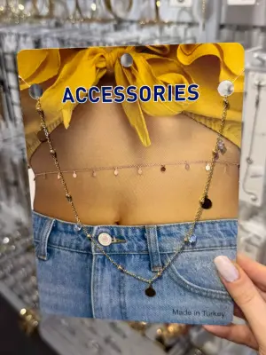 Altın Detaylı Yuvarlak Plaka Süslemeli Vücut Aksesuarı Zarif Göbek Zinciri