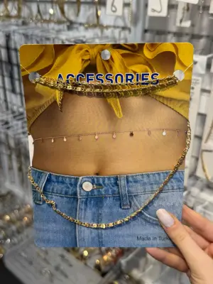 Kalın Zincir Halkalı Altın Çelik Vücut Aksesuarı Modern Bel Kolyesi