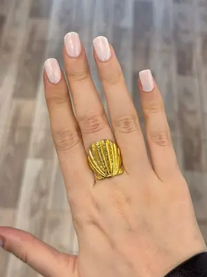 Midye İstiridye Deniz Kabuğu Altın Kaplama Çelik Kadın Yüzük