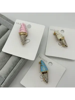 Taşlı Renkli Külah Dondurma Kız Çocuğu Broş