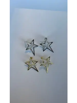 İç İçe Geçmiş Yıldızlardan Oluşan Taşlı Çelik Kadın Küpe