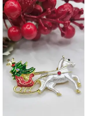 Yılbaşı Yeni Yıl Motifli Ren Geyiği Noel Baba Broş