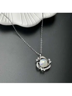 Büyük Tek İncili Girdap Model Taşlı Gümüş Kaplama Kolye