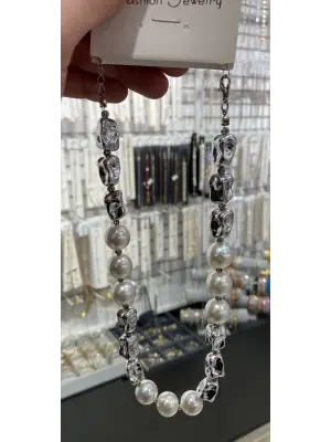 İncili Gümüş Renk Büyük Boy Zara - Mango Model Kolye