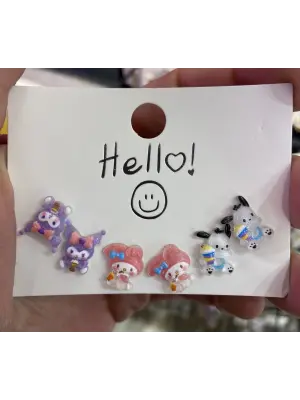 Renkli Karakterli 3’lü Çocuk Küpe Seti Kuromi Anime