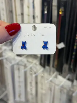 Mavi Ayıcık Figürlü Çelik Çocuk Küpesi