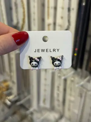 Siyah Kulaklı Animasyon Karakter Kuromi Çelik Çocuk Küpesi