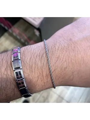 Burgu Model İnce Gümüş Renk Çelik Erkek Bileklik