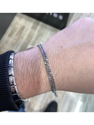 Orta Kalınlıkta Gümüş Renk Klasik Sık Zincir Çelik Erkek Bileklik