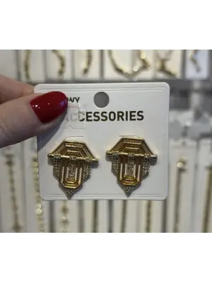 Serenay Model Geometrik Taşlı Gold Kararmaz Küpe