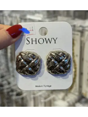 Örgü Model Günlük Büyük Parlak Silver Kararmaz Çelik Küpe