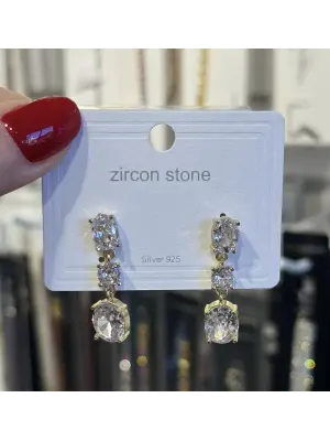 3 Katlı Sallantılı Baget Damla Taşlı Su Yolu Abiye Küpe