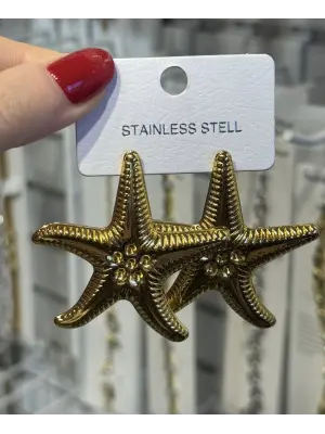 Deniz Yıldızı Figürlü Büyük Altın Kaplama Çelik Küpe