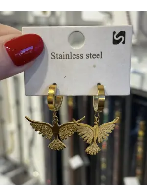 Altın Renk Kanatlı Anka Kuşu Çelik Kadın Küpe