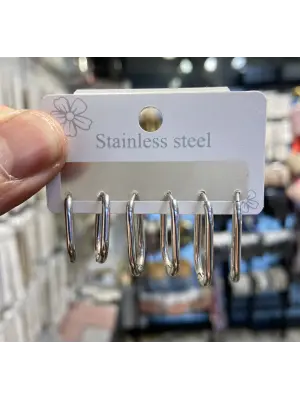 Oval Dikdörtgen Model 6’lı Halka Küpe Seti Gümüş Renk