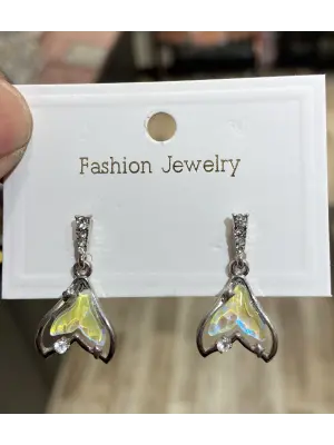 Sarı Taşlı Balina Kuyruğu Modeli Balık Çelik Kadın Küpe