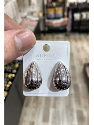 Çizgili Mini Boy Gümüş Renk Bottega Damla Model Günlük Küpe